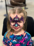 Dinosaur show, dinosaur, dinosaur face painting Glitter, Girl face painting, Face painting, face painter, Face painting Chicago, Margi Kanter, Face painter Chicago, face painting suburbs, Face painting Schaumburg